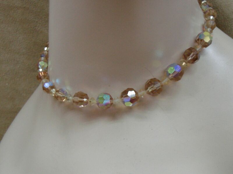 Vintage champagne aurora borealis crystal choker necklace