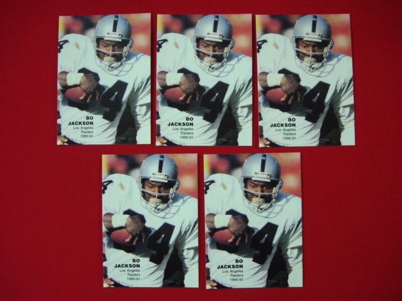 Five (5) Bo Jackson 1990-91 MVP football cards featuring the Los Angeles Raiders #10