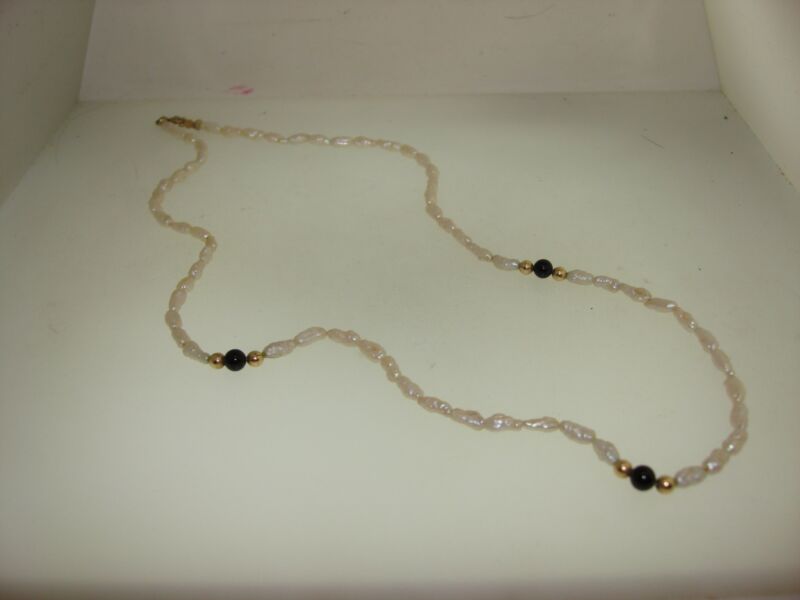 Vintage 14K Gold Filled Pearl & Onyx Necklace