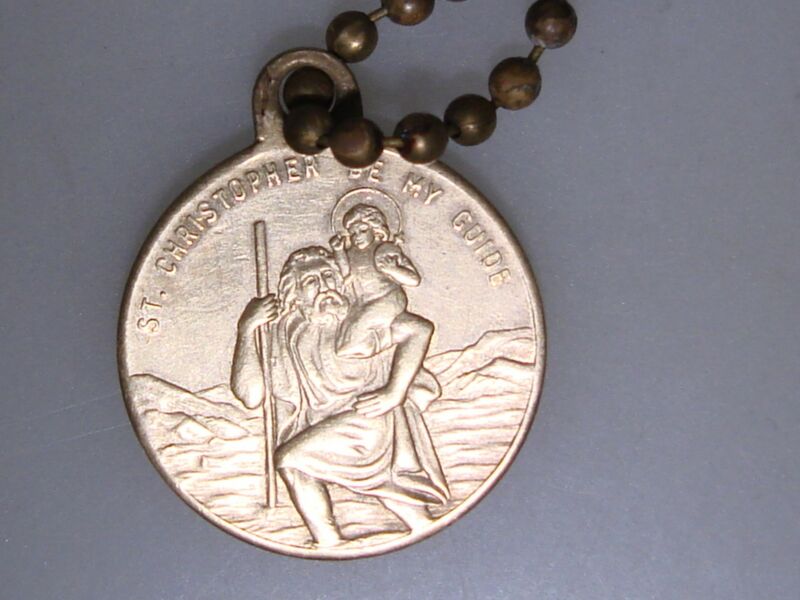 Vintage mid-century gold tone St. Christopher medal, estate find