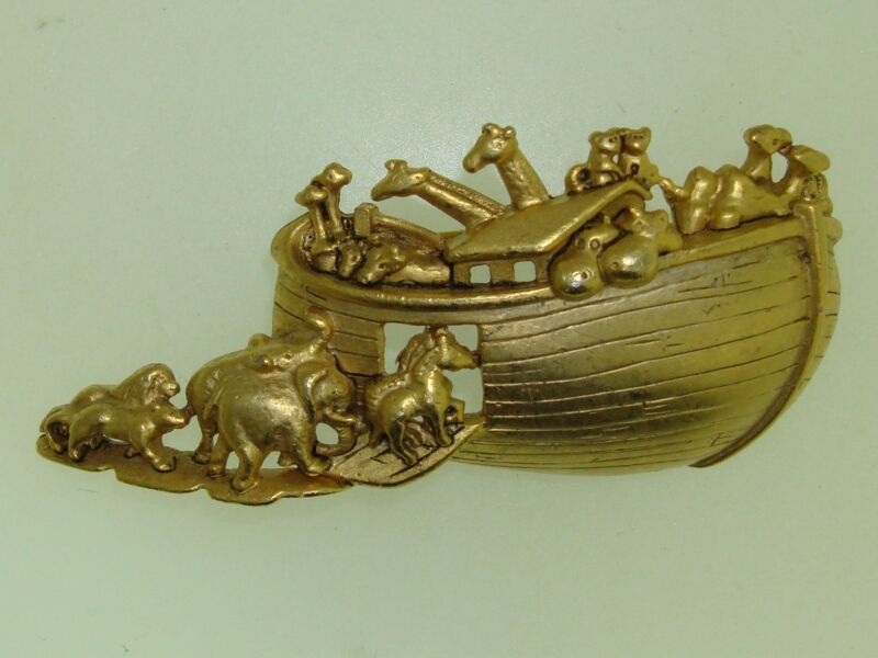 Vintage gold-tone Noah's Ark pin signed A.J.C.