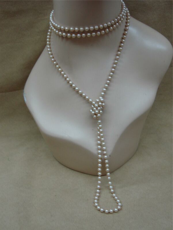 Elegant vintage faux pearl necklace, cream color, 60 inches