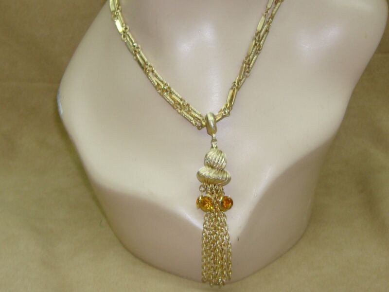 Vintage gold tone topaz pendant necklace, 1970s or 1980s