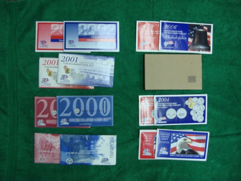 Complete set of US Mint coins from 1999 to 2006, Philadelphia and Denver mint, original envelopes