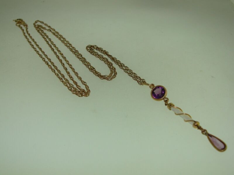 Vintage gold filled necklace with mother of pearl and faux amethyst pendant