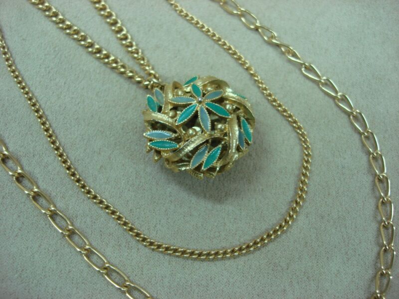 Vintage 1980s gold-tone multi-chain necklace with enamel pendant