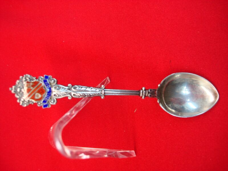 Vintage Bolton sterling silver souvenir spoon with enamel crest