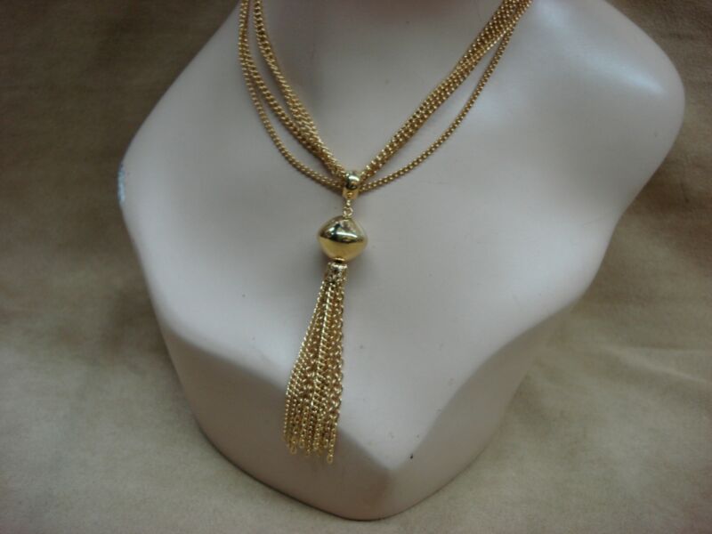 Vintage 1980s gold tone multi-chain fringe pendant necklace