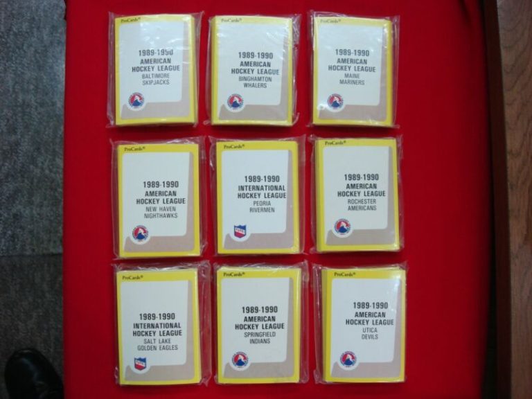 Vintage factory sealed 1989-90 AHL/IHL ProCards team sets (9 different teams)