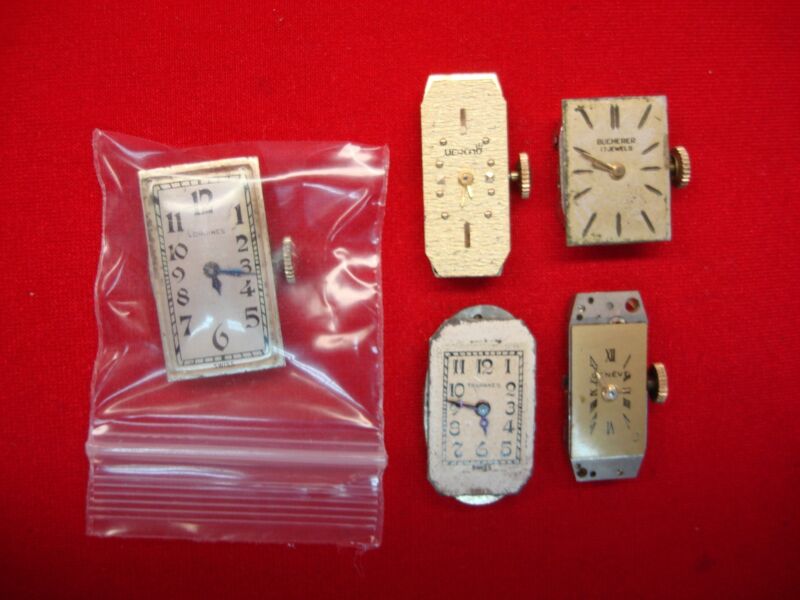 Vintage ladies watch movements (5-pack), gold cased, for parts or repair