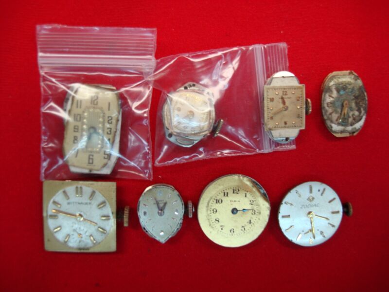 Vintage gold watch movements, stem-wound mechanisms, parts or repair