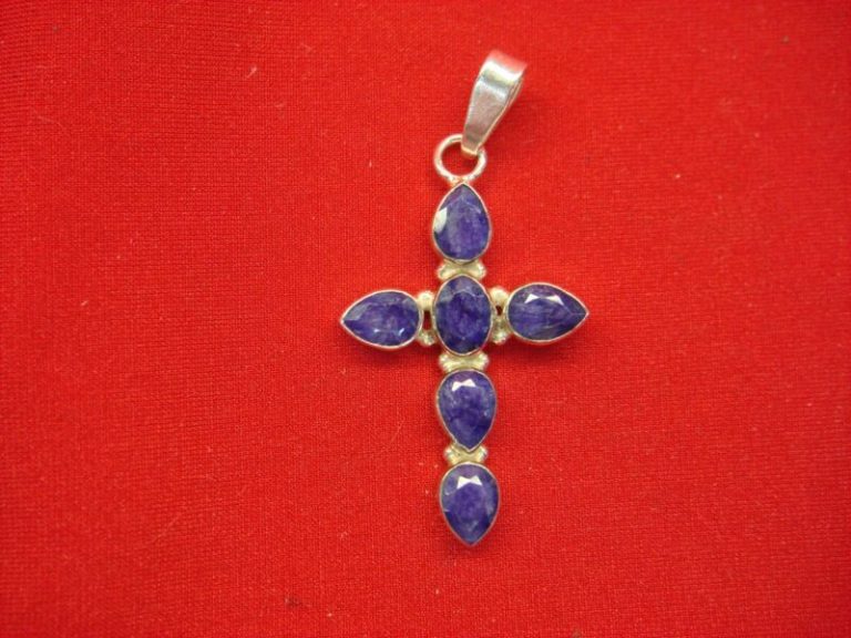 Sterling silver cross pendant with lapis lazuli stones