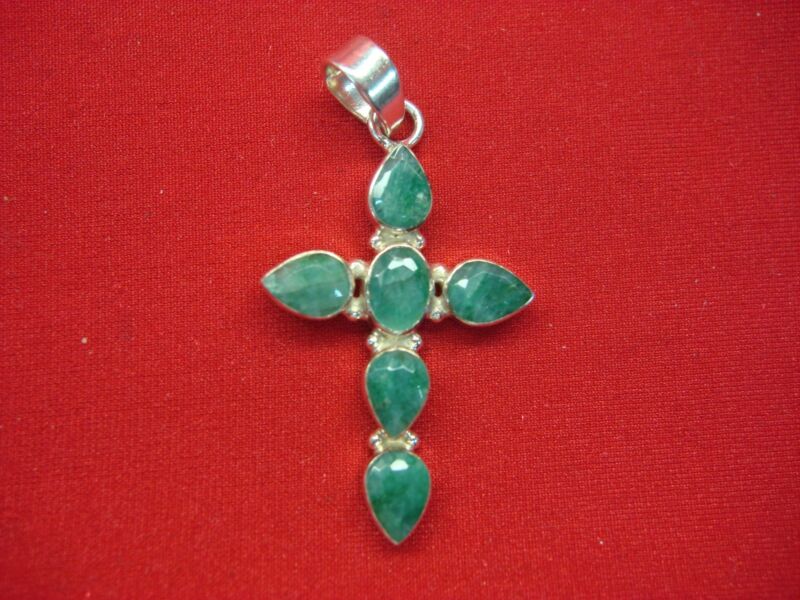 1 Carat Chrysoprase Sterling Silver Cross Pendant - Pre-Owned & Authentic (925)