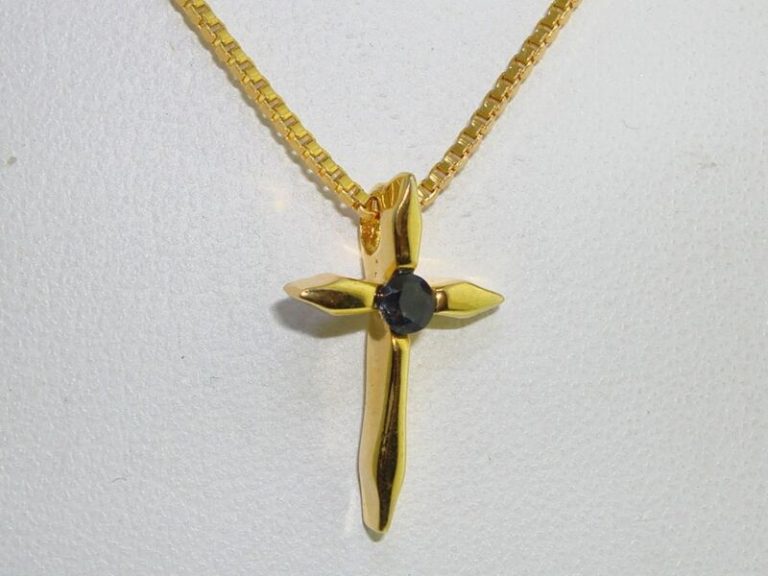 Gold plated sterling silver sapphire cross pendant necklace