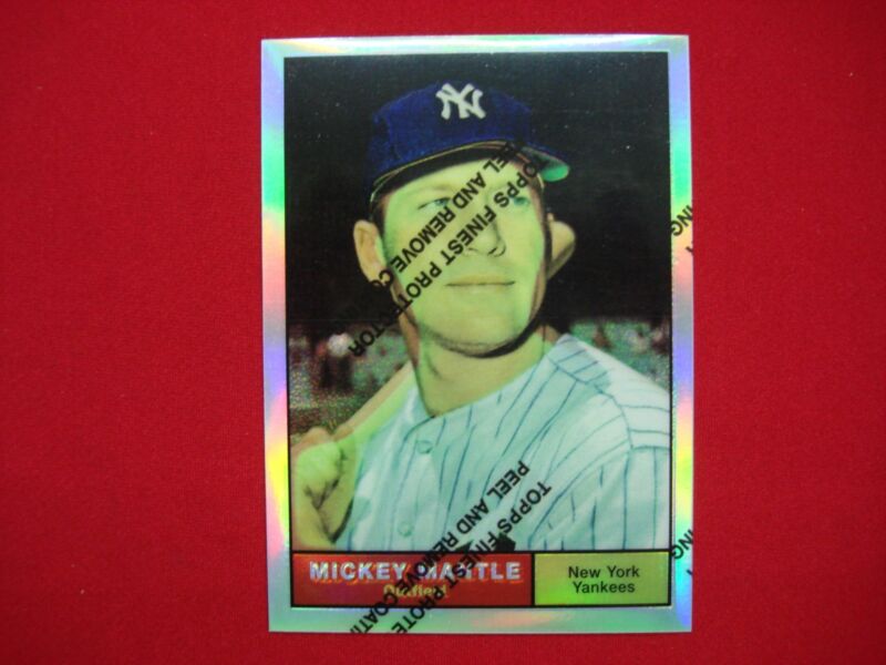 Mickey Mantle 1961 Topps Reissue #300 Refractor Card in a protective sleeve and top loader