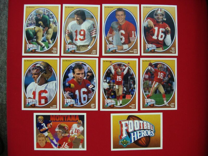 1991 Upper Deck Football Heroes Joe Montana 10-Card Set with Header Card