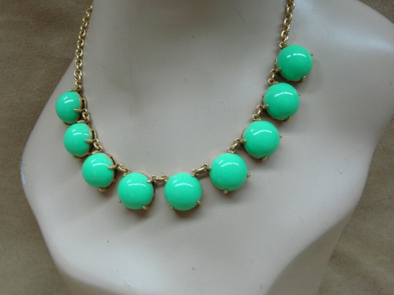 Vintage J.Crew green glass choker necklace with gold-tone chain and cabochons