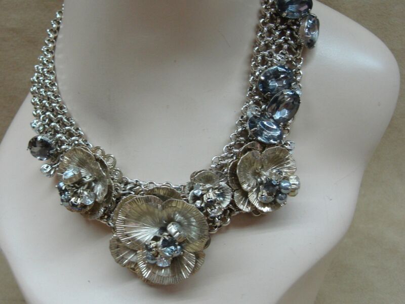 Loft Faux Pearl & Rhinestone Floral Choker Necklace
