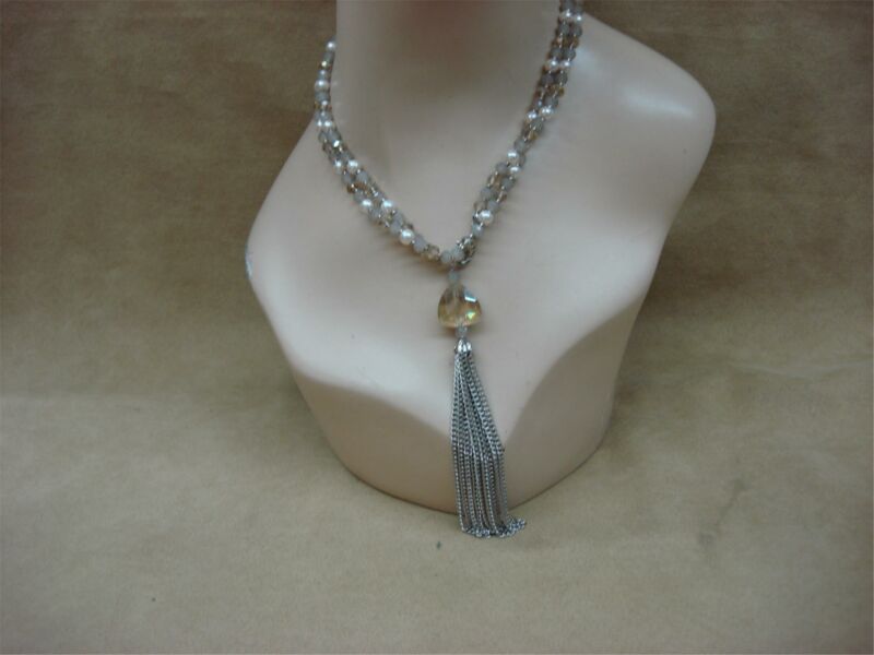 Vintage champagne glass bead necklace with dangling chains