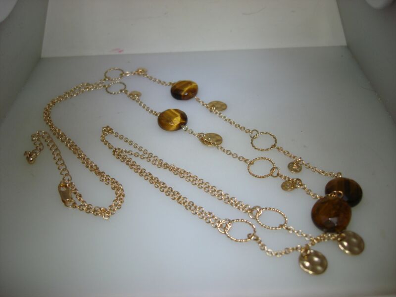 Vintage gold tone chain necklace with tiger's eye stones