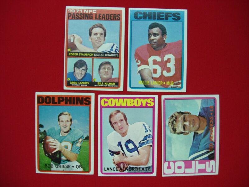 Vintage 1972 Topps Football Stars Card Set featuring Staubach, Alworth, and Griese