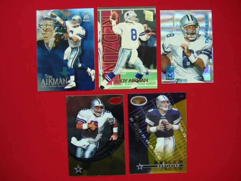 Troy Aikman Football Card Lot (5 Cards) - Dallas Cowboys HOF, Inserts Included