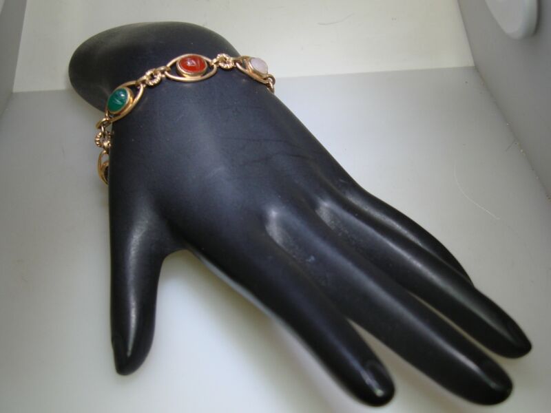 Vintage 1940s gold filled scarab gemstone bracelet