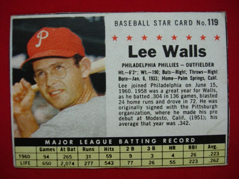 1961 Lee Walls Philadelphia Phillies Post Cereal Baseball Card #119