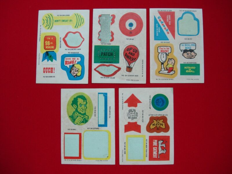Vintage 1968 Topps Put On Sticker Card Lot of 5
