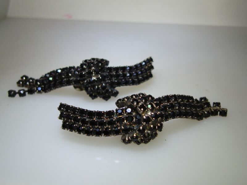 Vintage MUSI Rhinestone Shoe Clips (1960s-70s) - Black Sparkle