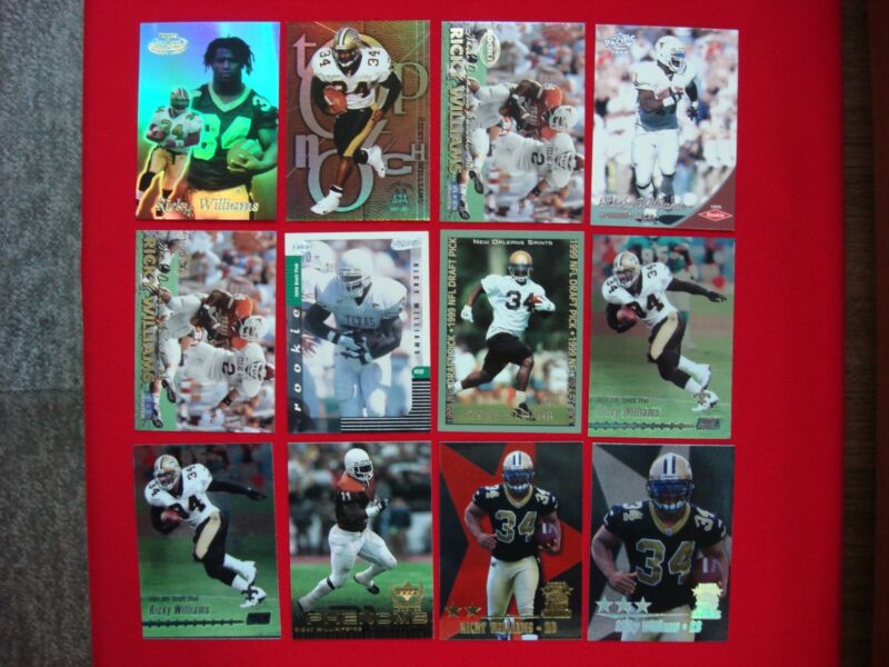Ricky Williams football card lot featuring 12 rookie and insert cards
