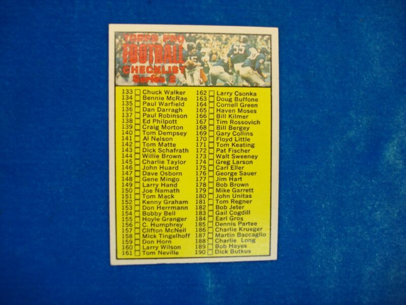 Vintage 1970 Topps Football Checklist Series 2 Cards #132-263