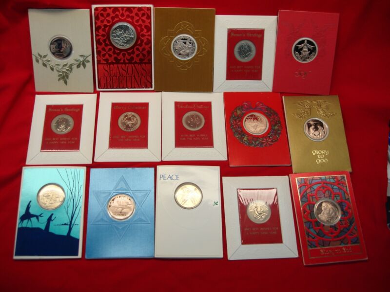 Vintage Franklin Mint Holiday Greeting Cards (15pc) with Medallions - Collectible Set