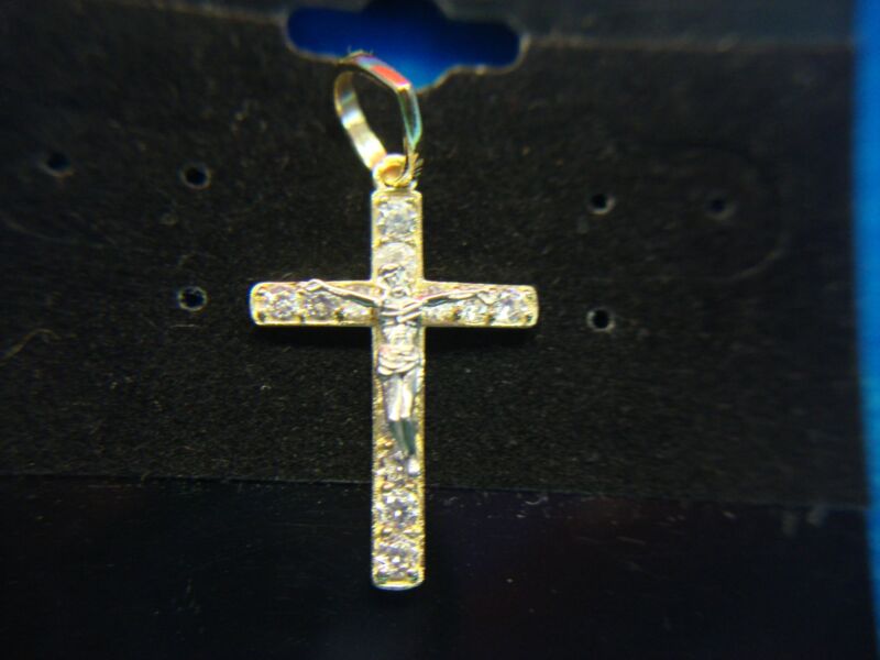 10K Yellow & White Gold Crucifix Pendant with CZs