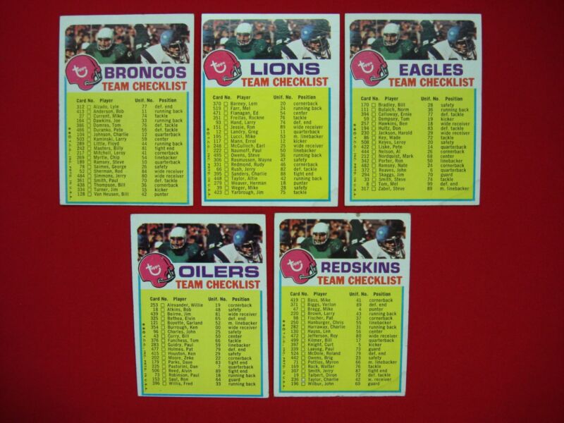Vintage 1973 Topps Football Team Checklists (5-Card Lot)