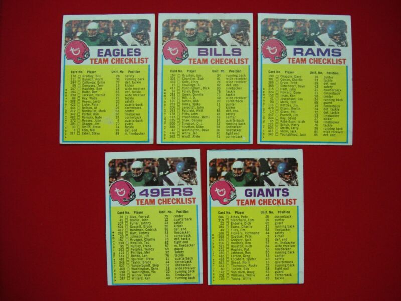 Vintage 1973 Topps Football Team Checklists (5 cards)
