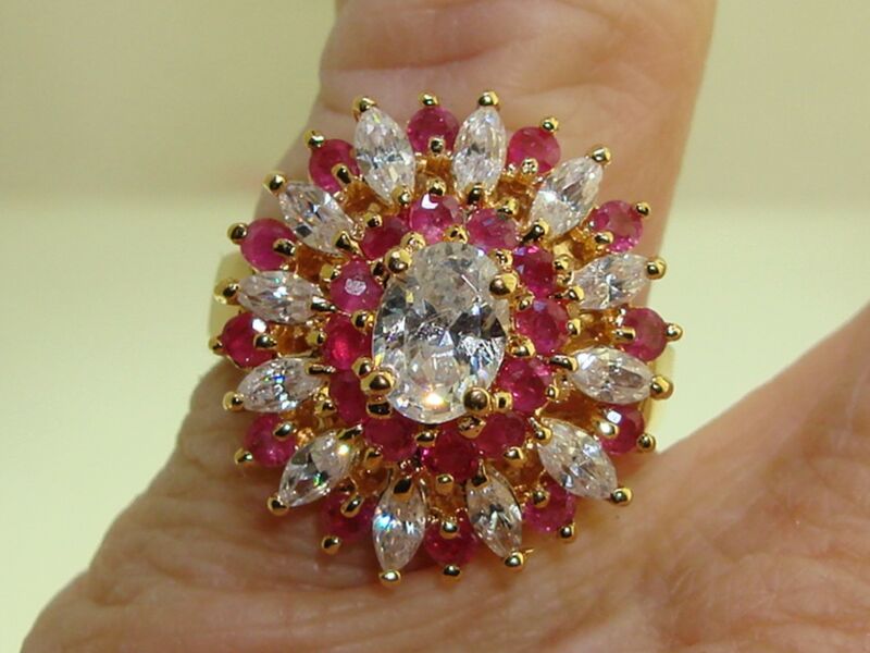 Pink Topaz & Quartz Ring | Sterling Silver Vermeil | Size 7 | 3+ Carat Gemstone Sparkle