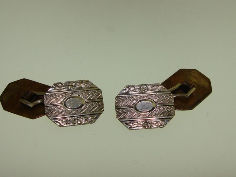Vintage Art Nouveau Cufflinks, Sterling Plated P.S. Co., 1920s-30s Floral Design