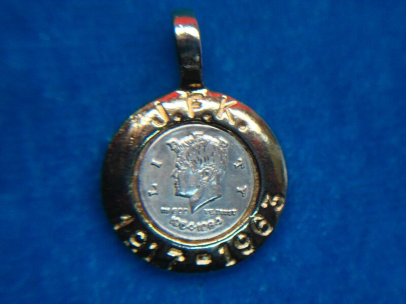 Vintage JFK Silver Mini Coin Pendant - Commemorative 20th Anniversary Kennedy Half Dollar