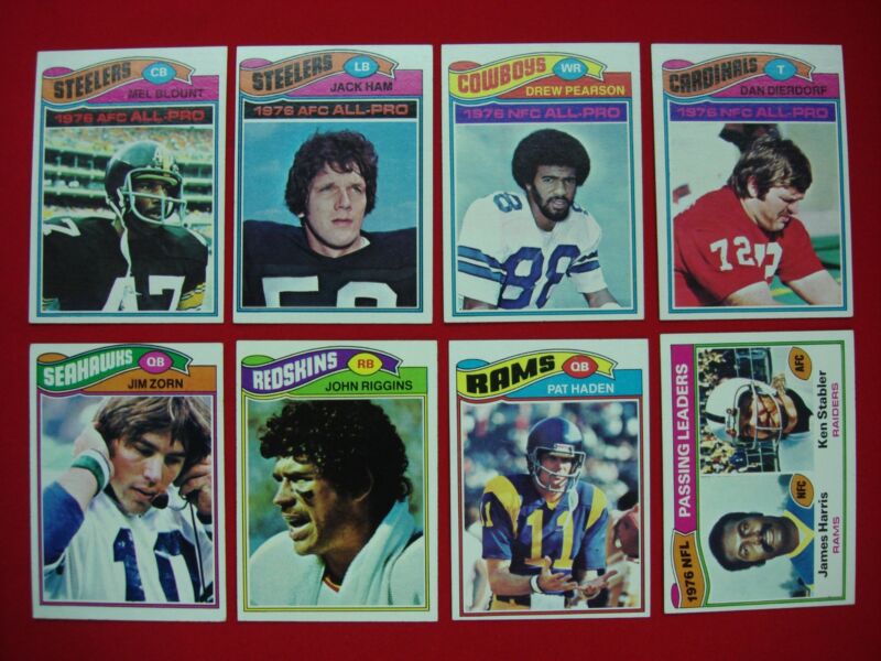 Vintage 1977 Topps Football Semi-Star cards featuring Blount, Stabler, Diedorf and more.