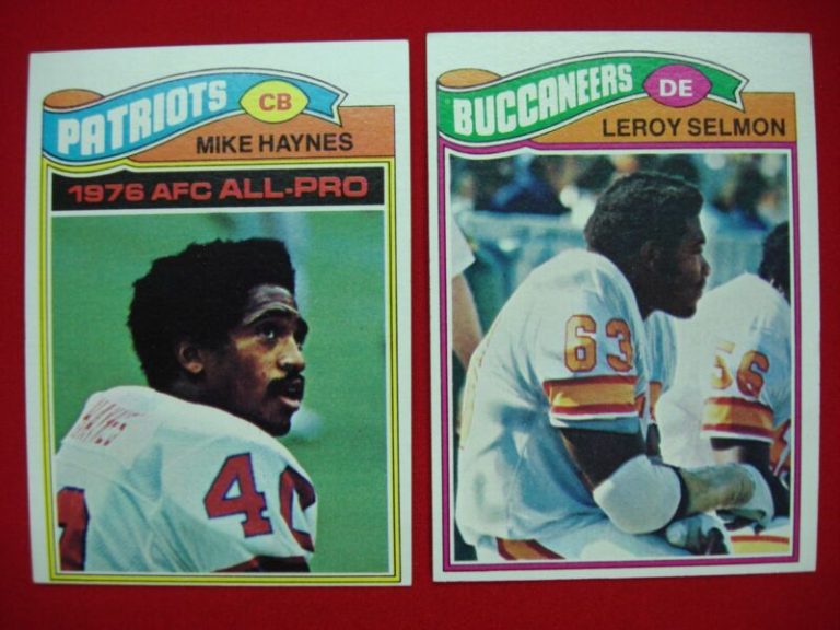 Vintage 1977 Topps Football Cards of LeRoy Selmon (#29) and Mike Haynes (#50)