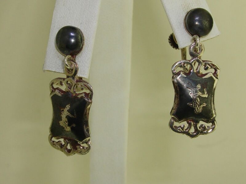 Vintage Siam Sterling Filigree Dangle Earrings - Screw Back, Pillow & Dancer Design