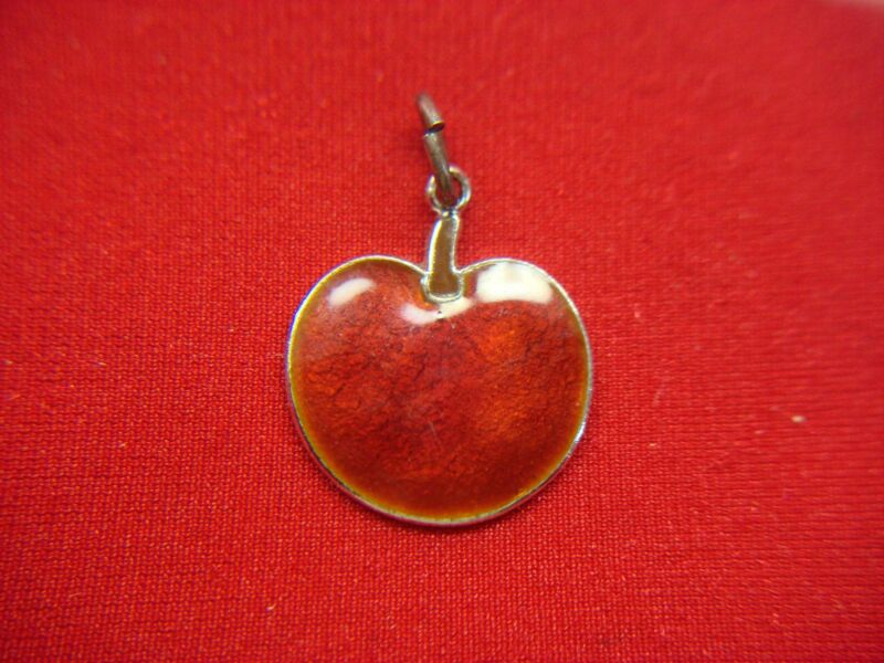 Vintage Sterling Silver Red Enamel Apple Charm
