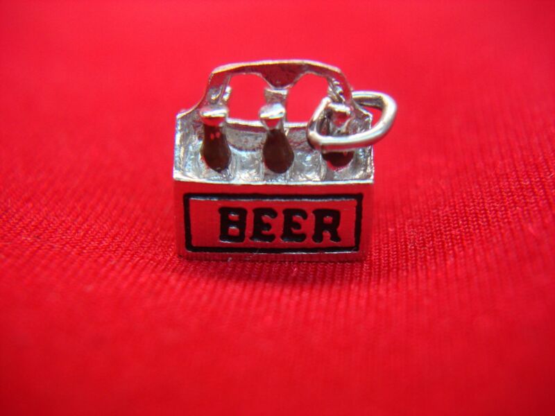 Vintage sterling silver beer bottle charms (6 pack) - enameled, excellent condition