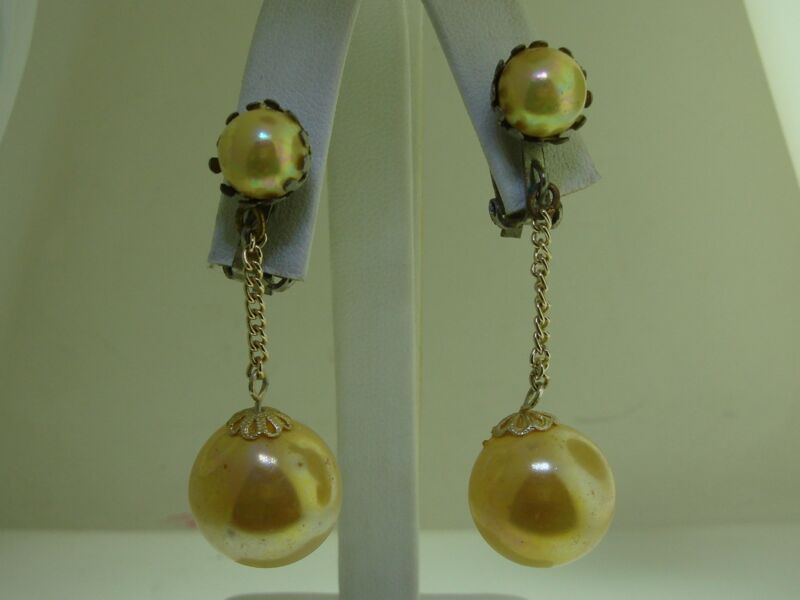 1960s hippie glam clip-on earrings with yellow gold beads