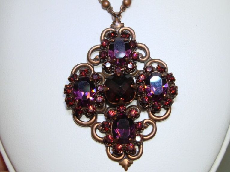 Liz Palacios Vintage Copper & Purple Swarovski Crystal Pendant Necklace
