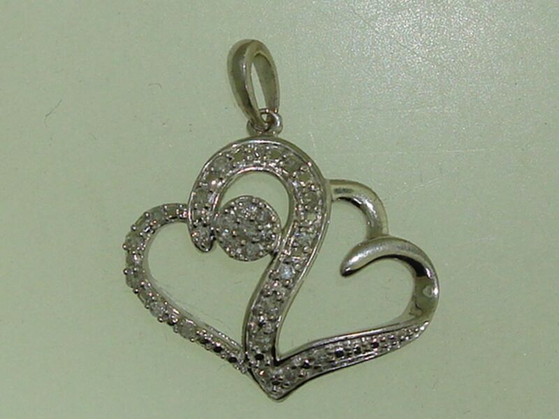 Sterling silver double heart pendant with diamonds