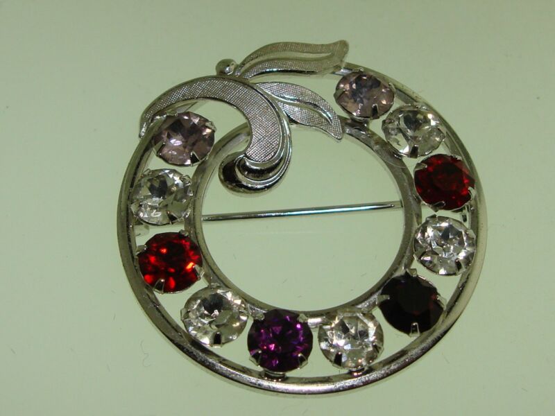 Vintage Van Dell sterling silver rhinestone circle pin, 1960s jewelry