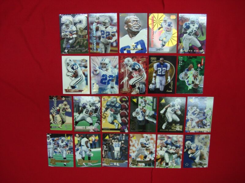 Collection of 22 Emmitt Smith football cards, including inserts, premiums and a phone card