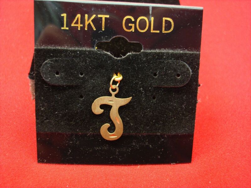 14K Gold 'T' Charm - Fancy Font, Diamond-Cut Detail